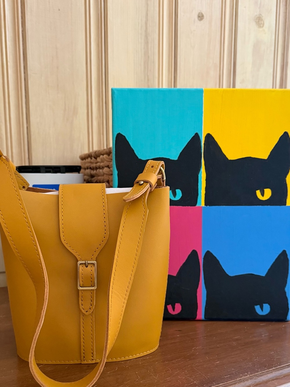 PORTLAND LEATHER COMPANY POLLY BUCKET BAG IN SUNFLOWER